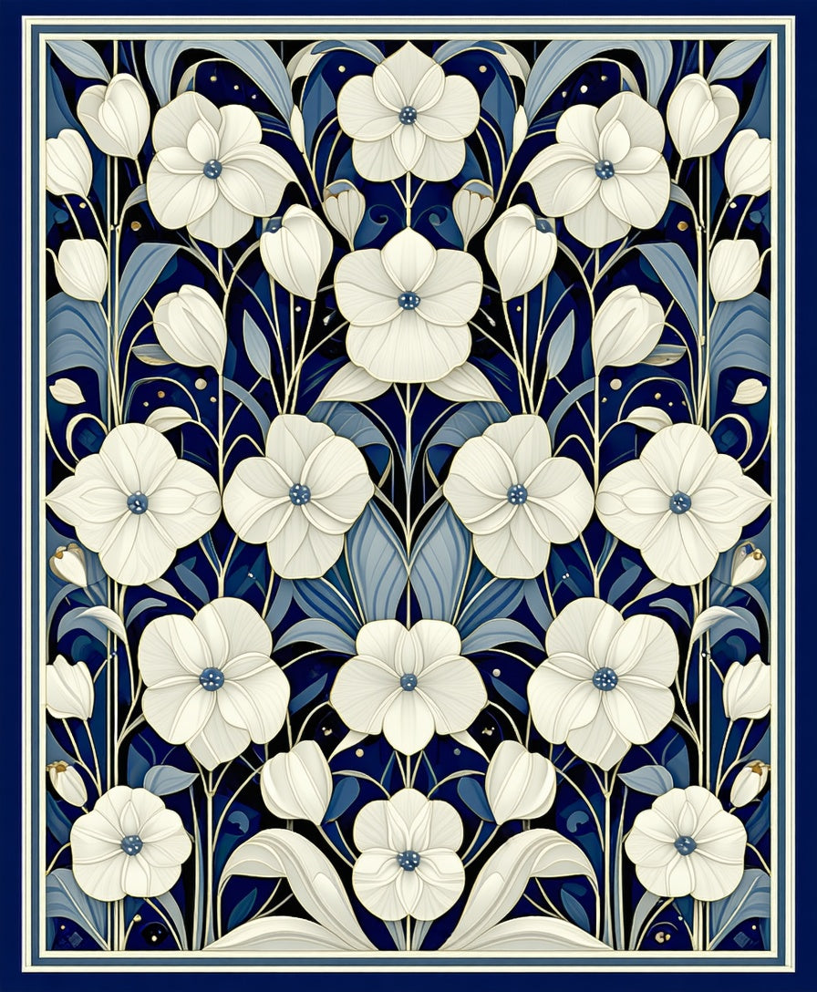 Art Nouveau Floral Indigo Pattern Rug