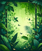 Lush Green Jungle Birds Art Rug