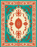 Victorian Teal Red Floral Medallion Rug