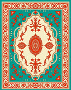 Victorian Teal Red Floral Medallion Rug