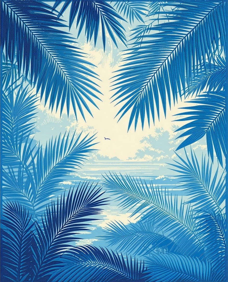Vibrant Blue Tropical Leaf Landscape Rug