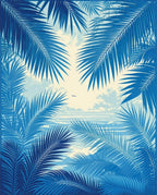 Vibrant Blue Tropical Leaf Landscape Rug