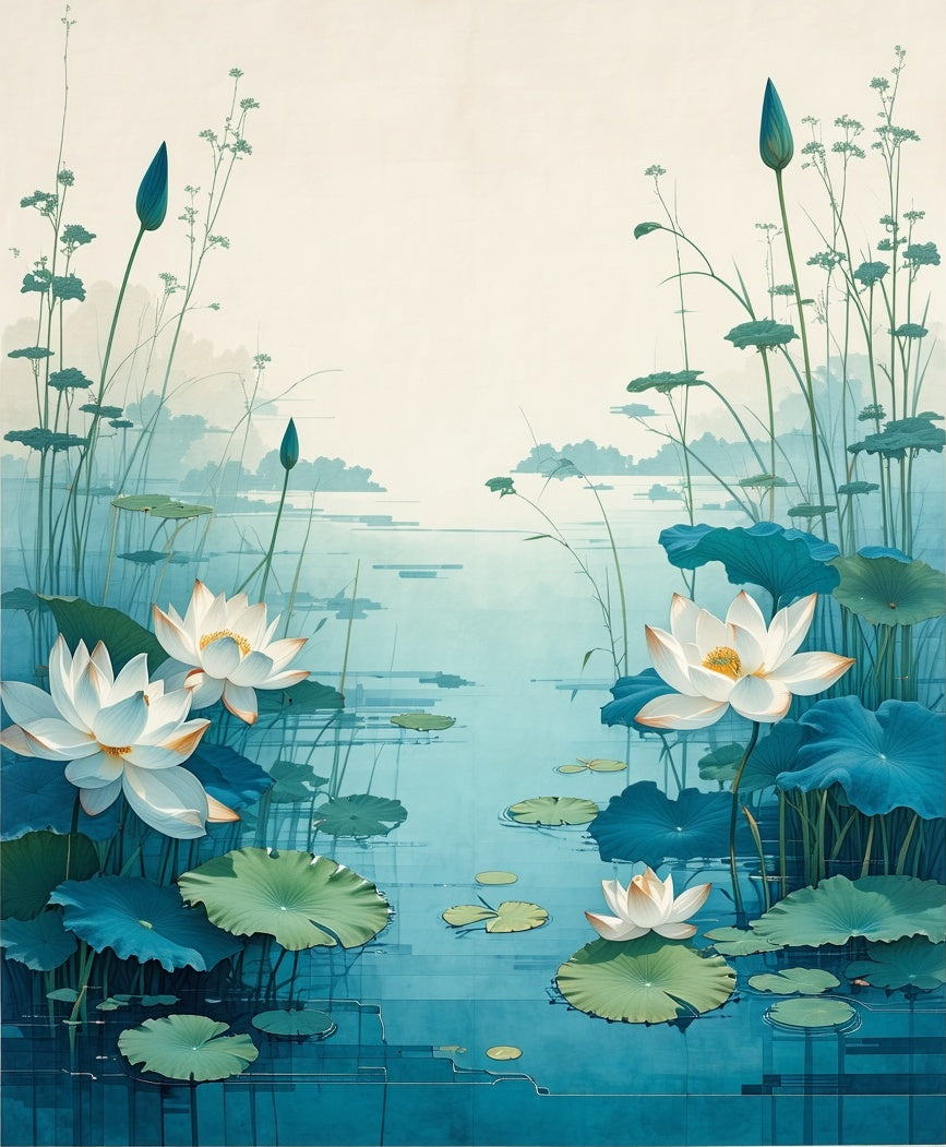 Serene Water Lily Pond Scene Rug