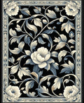 Black Floral Leaf Intricate Pattern Rug