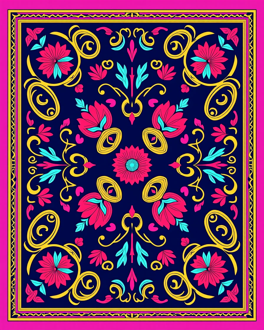 Vibrant Floral Swirls Pattern Rug