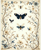 Elegant Floral Insect Scrollwork Design Rug