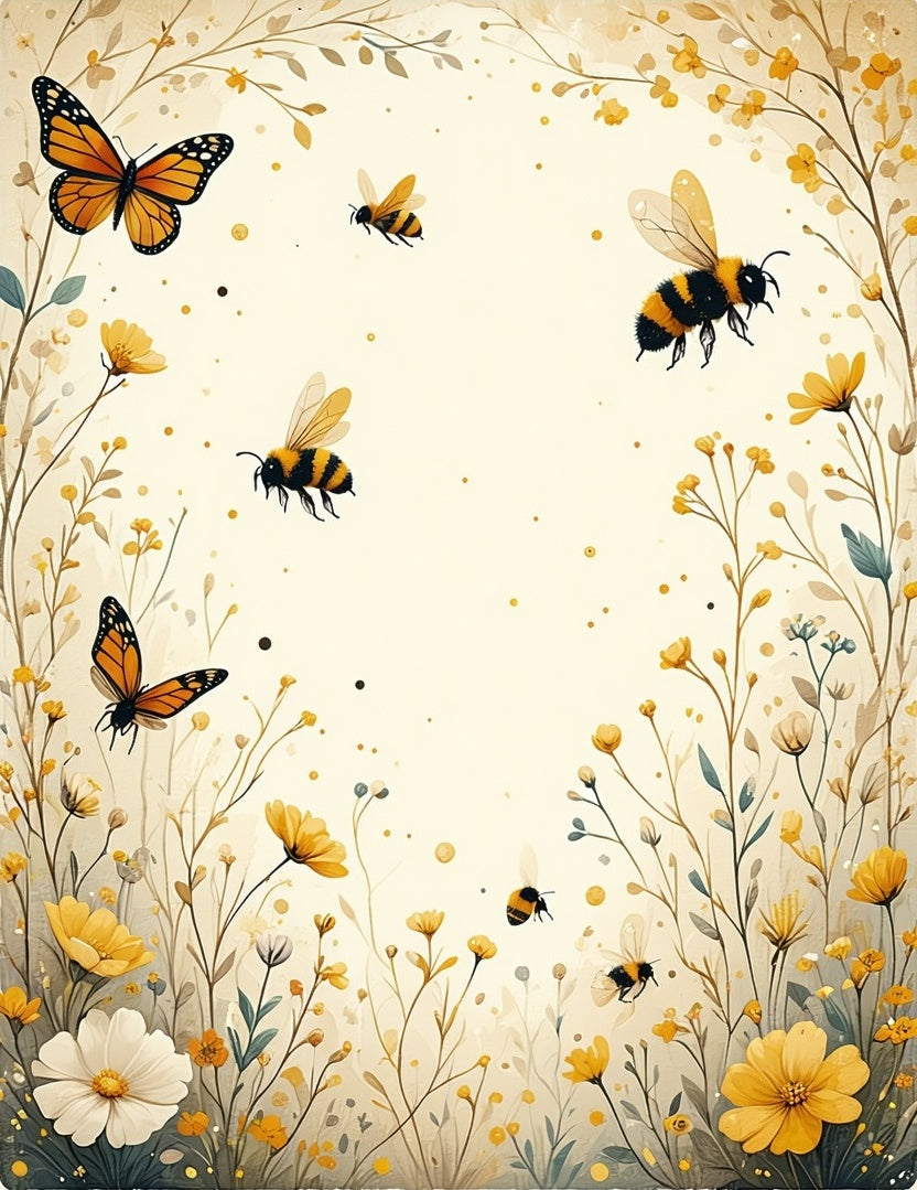 Whimsical Nature Scene With Bees Butterflies Rug