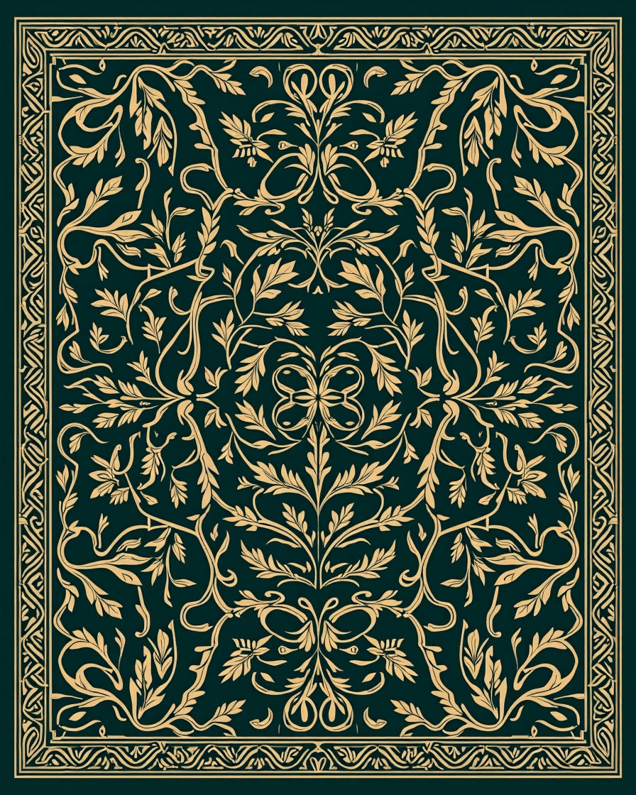 Ornate Golden Floral Garden Pattern Rug