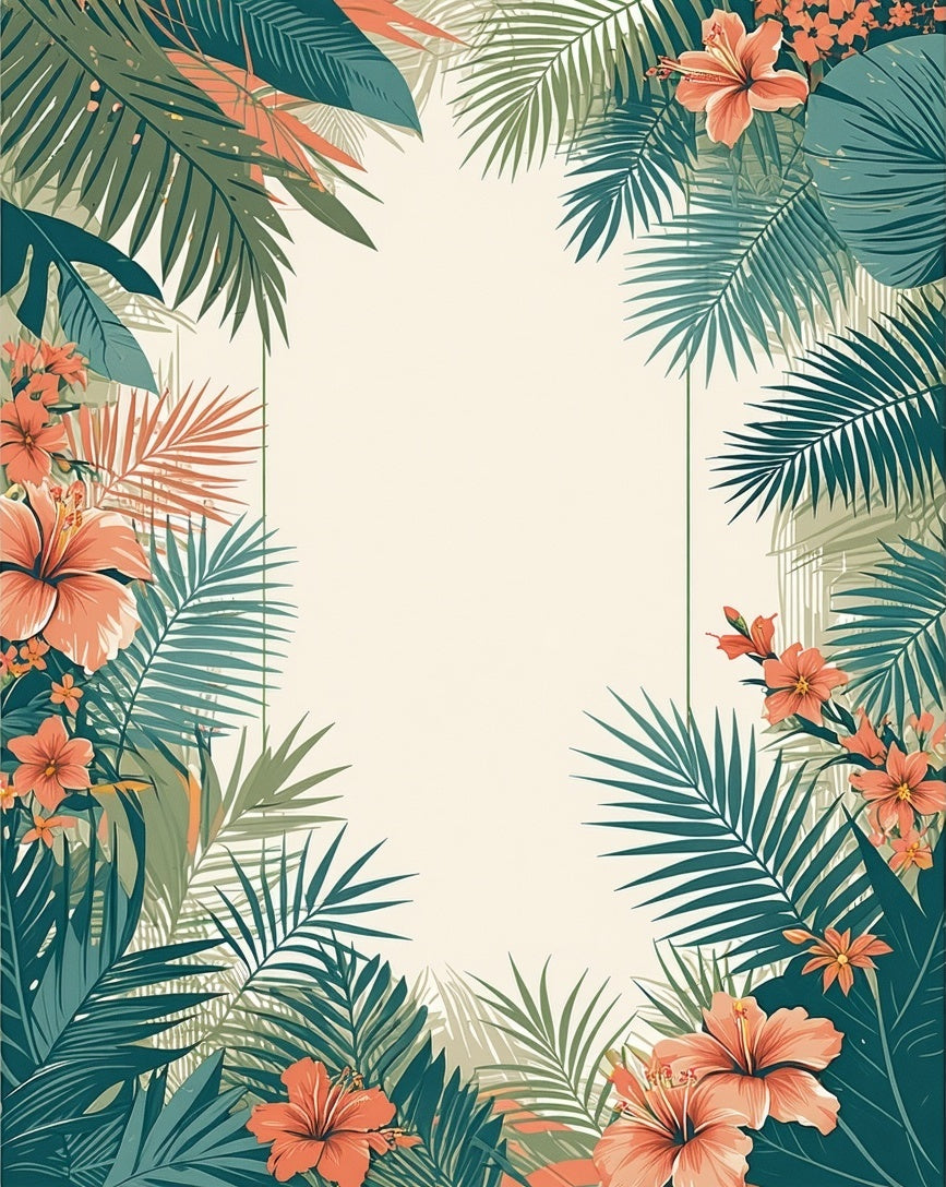 Tropical Palm Leaf Hibiscus Floral Design Rug