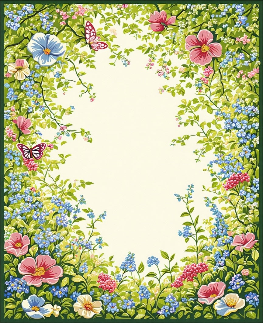 Vibrant Floral Garden Whimsical Butterflies Rug