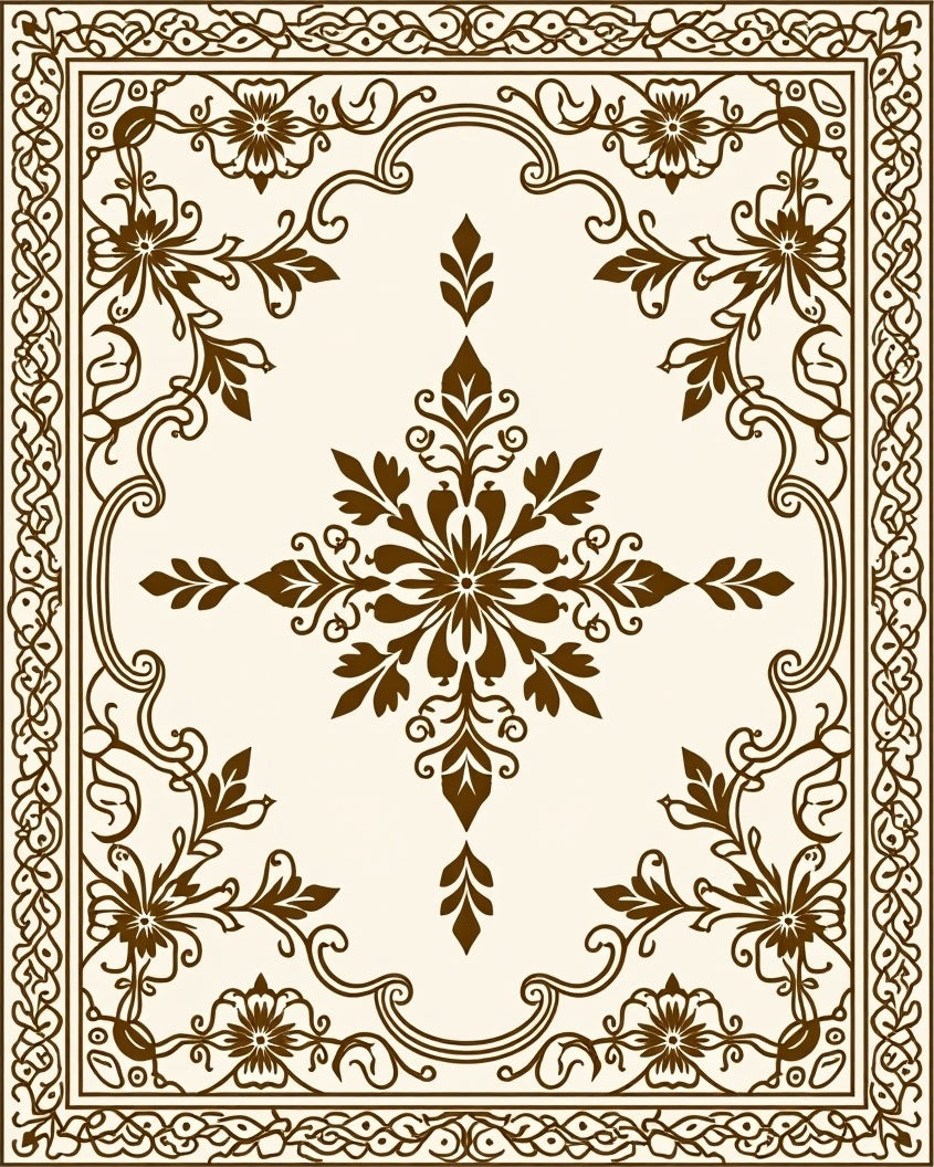 Elegant Brown Floral Scrollwork Pattern Rug