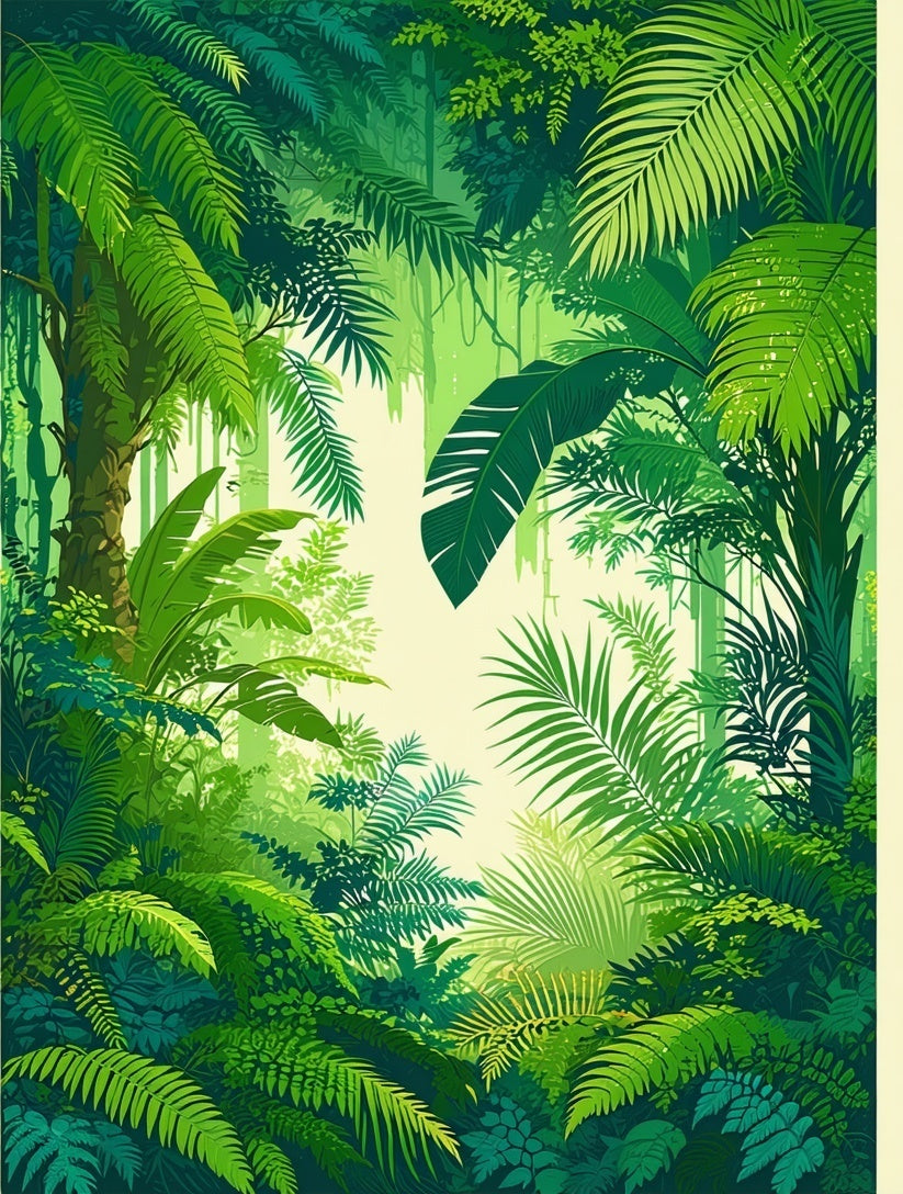 Lush Tropical Forest Leafy Pattern Rug