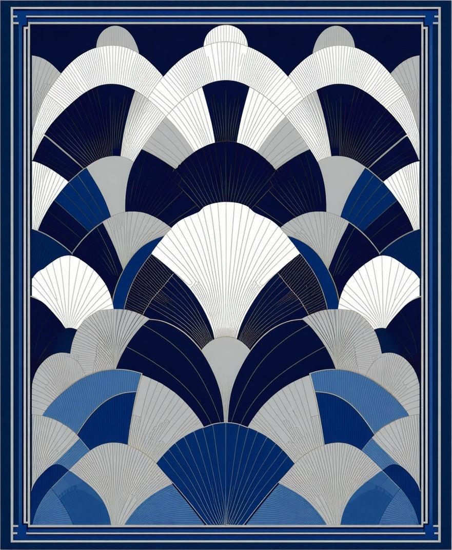 Art Deco Fan Pattern Navy Gray Rug