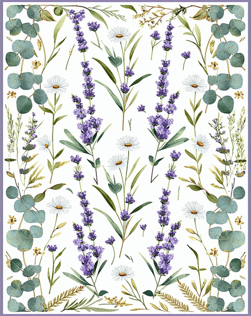 Lavender Eucalyptus Botanical Print Rug