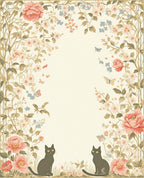 Two Black Cats with Floral Border Rug
