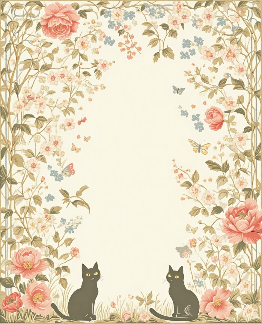 Two Black Cats with Floral Border Rug