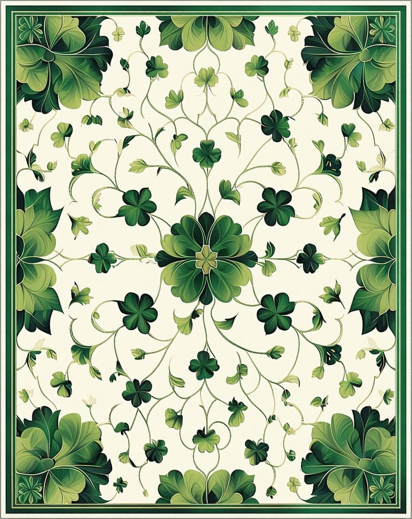 Intricate Green Floral Vine Print Rug