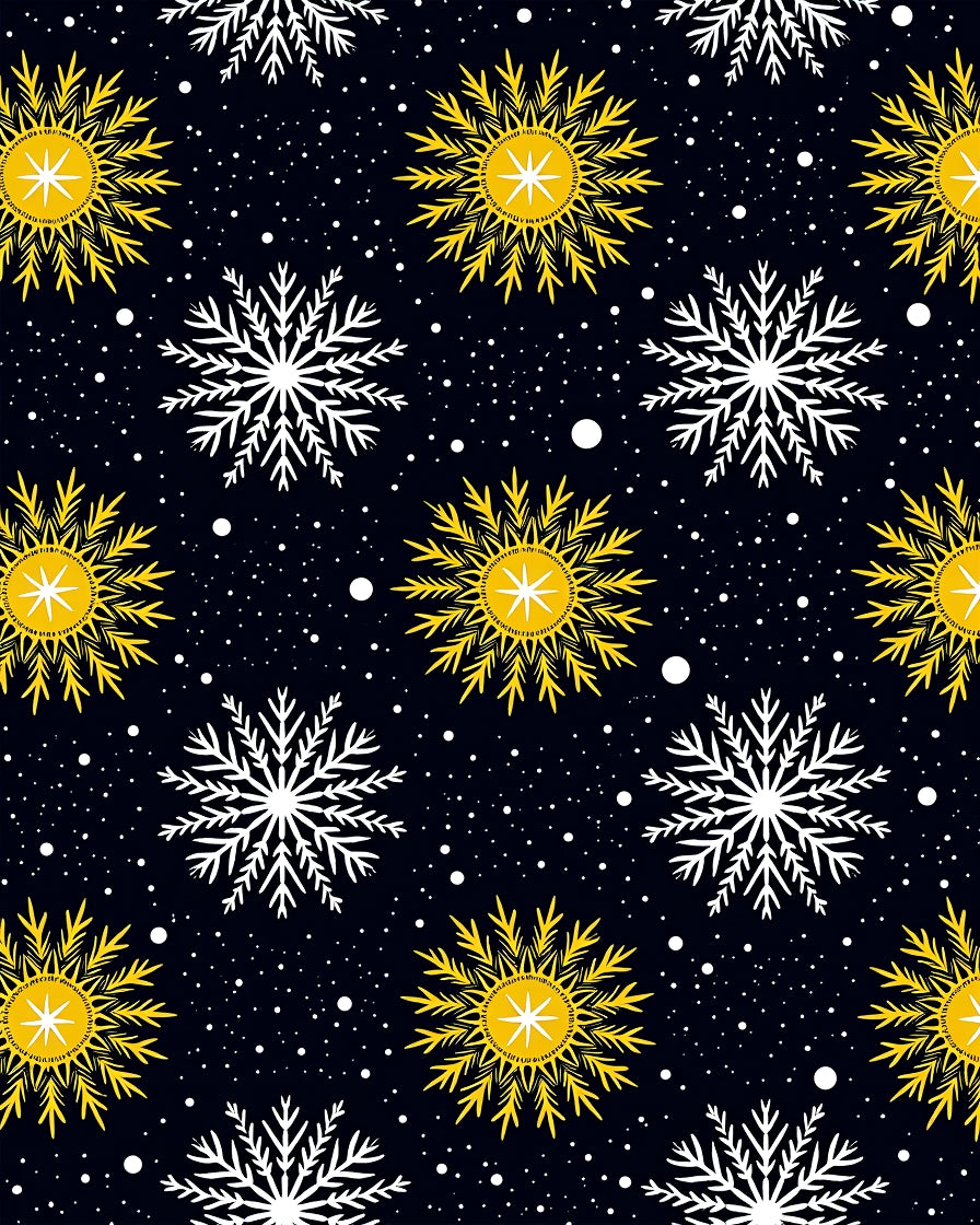 Dark Sky Golden White Snowflakes Rug