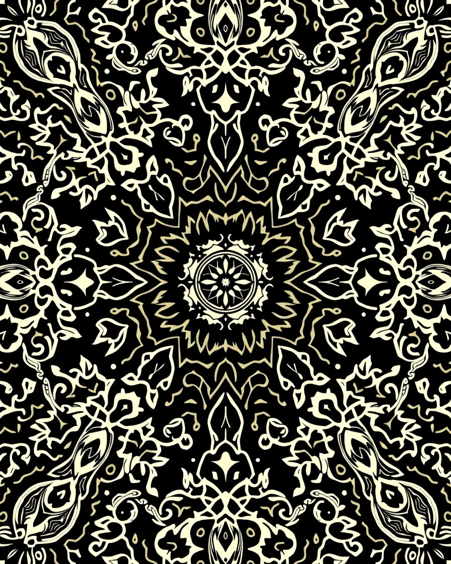 Intricate Floral Mandalas Black and Gold Design Rug