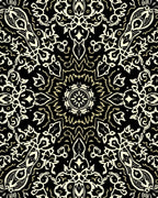 Intricate Floral Mandalas Black and Gold Design Rug