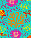 Whimsical Aquatic Coral Turtle Pattern Rug
