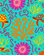 Whimsical Aquatic Coral Turtle Pattern Rug