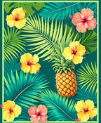 Tropical Pineapple and Hibiscus Floral Rug