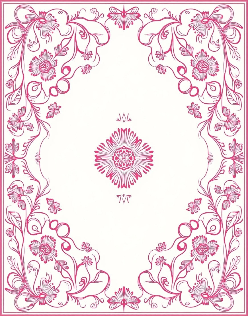 Elegant Pink Floral Swirls Design Rug