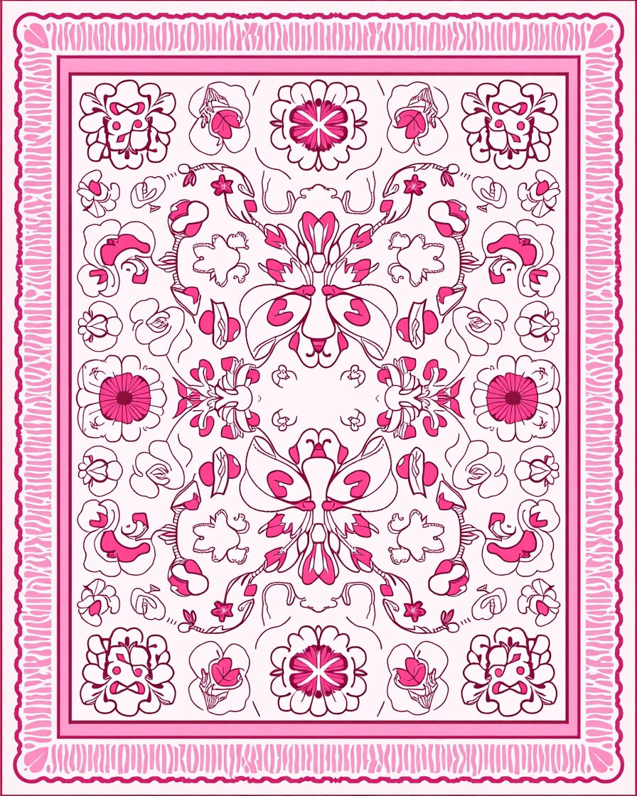 Pink Floral Mandala Border Pattern Rug