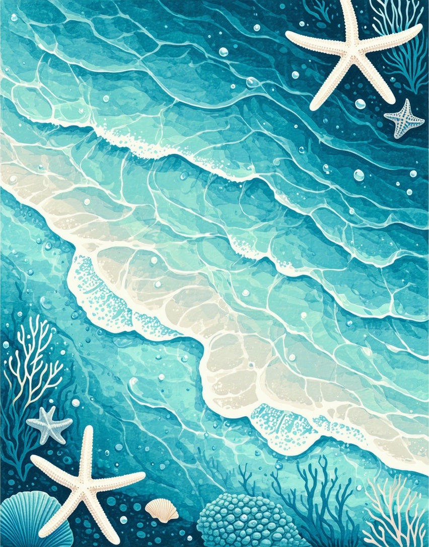 Ocean Wave Starfish Coral Design Rug