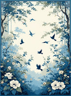Blue Birds In Floral Grove Design Rug