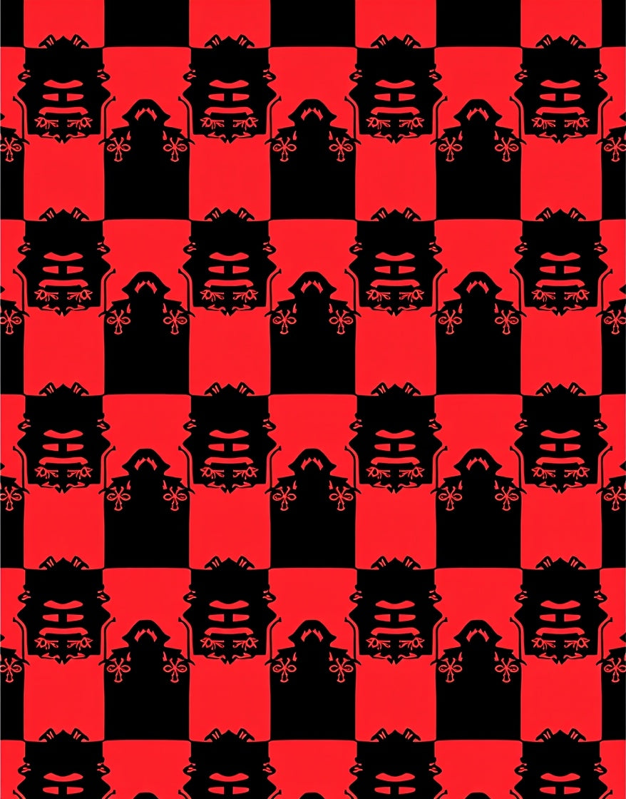 Bold Red Black Checkered Crest Rug