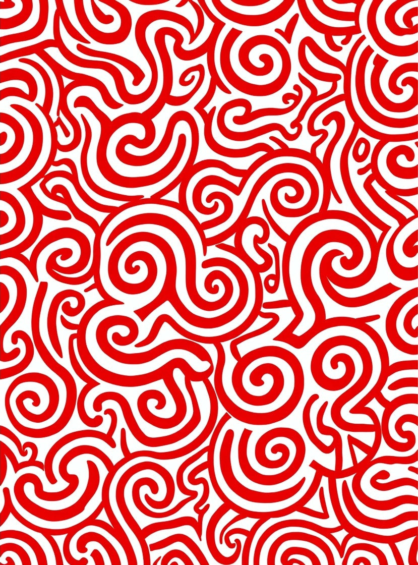 Vibrant Red Swirl Ribbon Artwork Rug