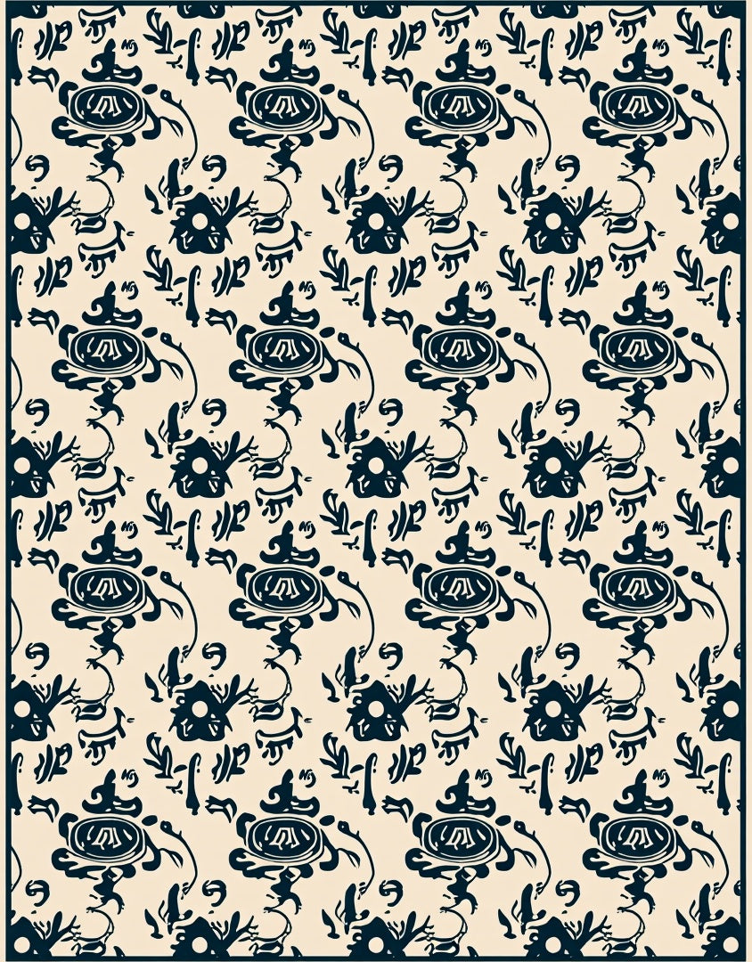 Dark Blue Vintage Floral Pattern Rug