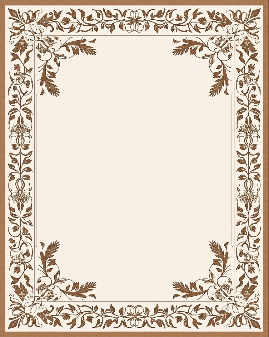 Ornate Brown Floral Scroll Border Rug