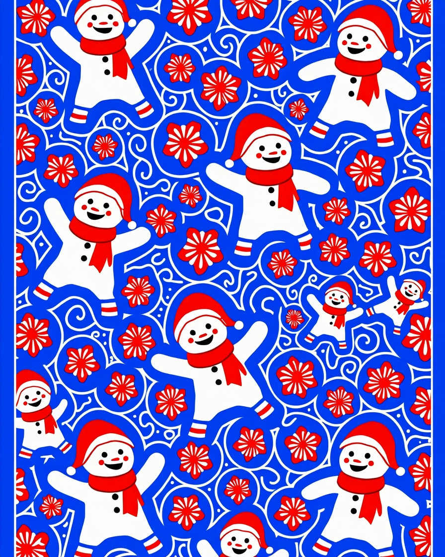 Joyful Snowmen Red Floral Celebration Rug