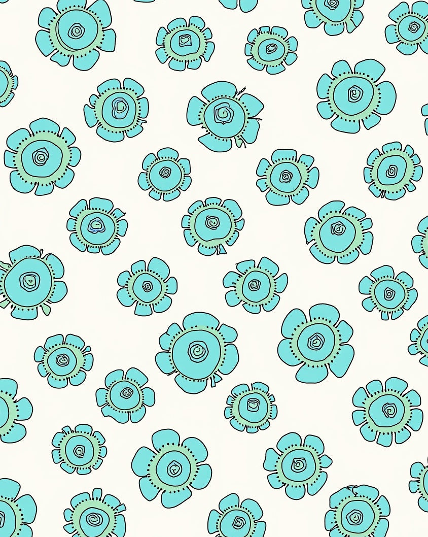 Whimsical Teal Floral Design Rug