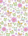 Whimsical Cat and Flower Pattern Rug