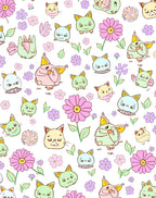 Whimsical Cat and Flower Pattern Rug
