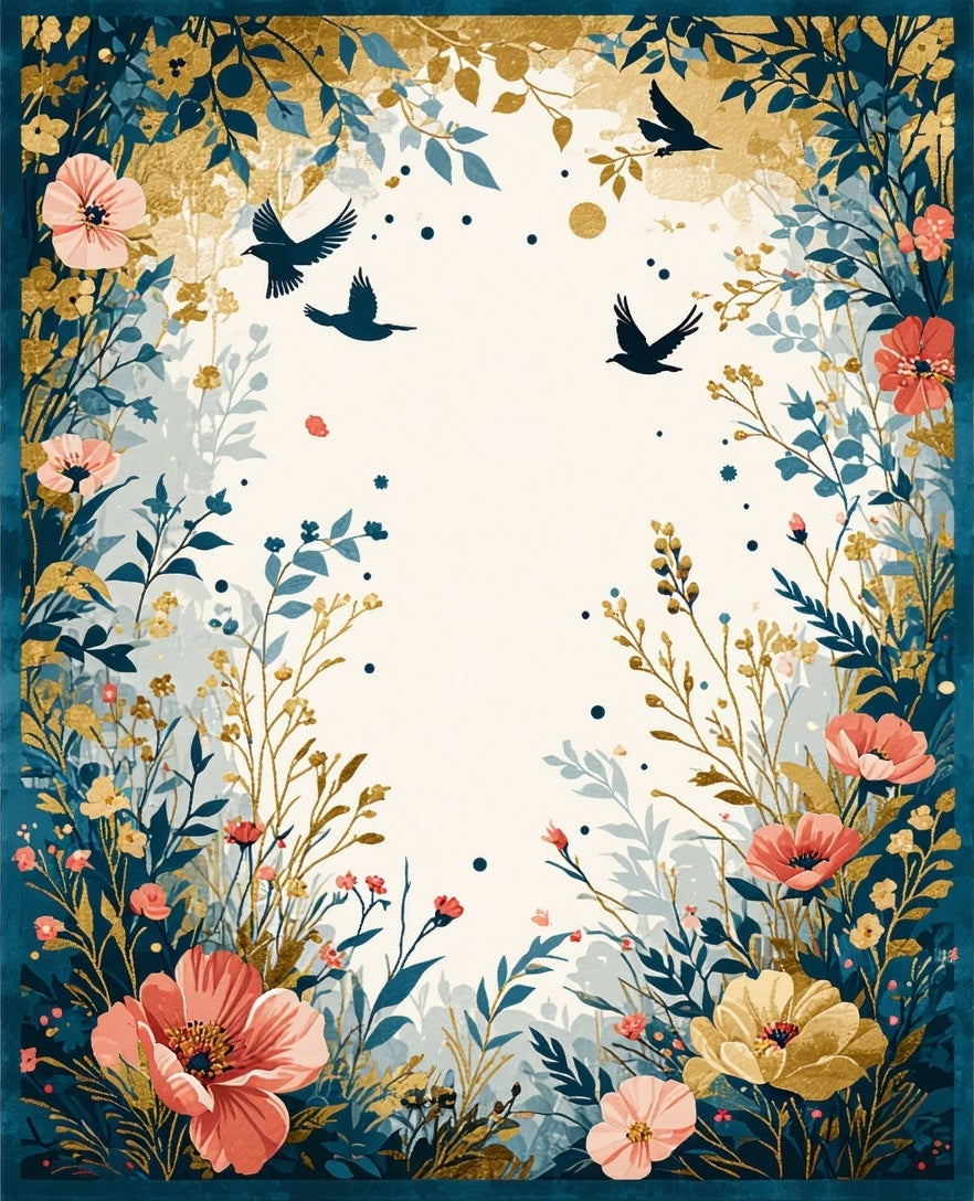 Nature Inspired Floral Bird Accents Rug