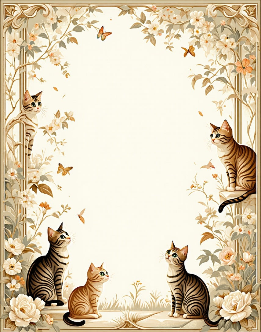 Whimsical Cats and Floral Garden Design Rug
