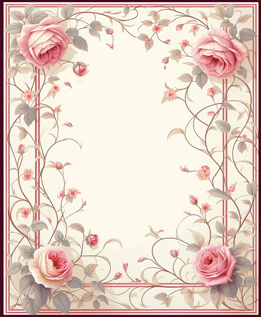 Vintage Pink Rose Floral Vines Pattern Rug