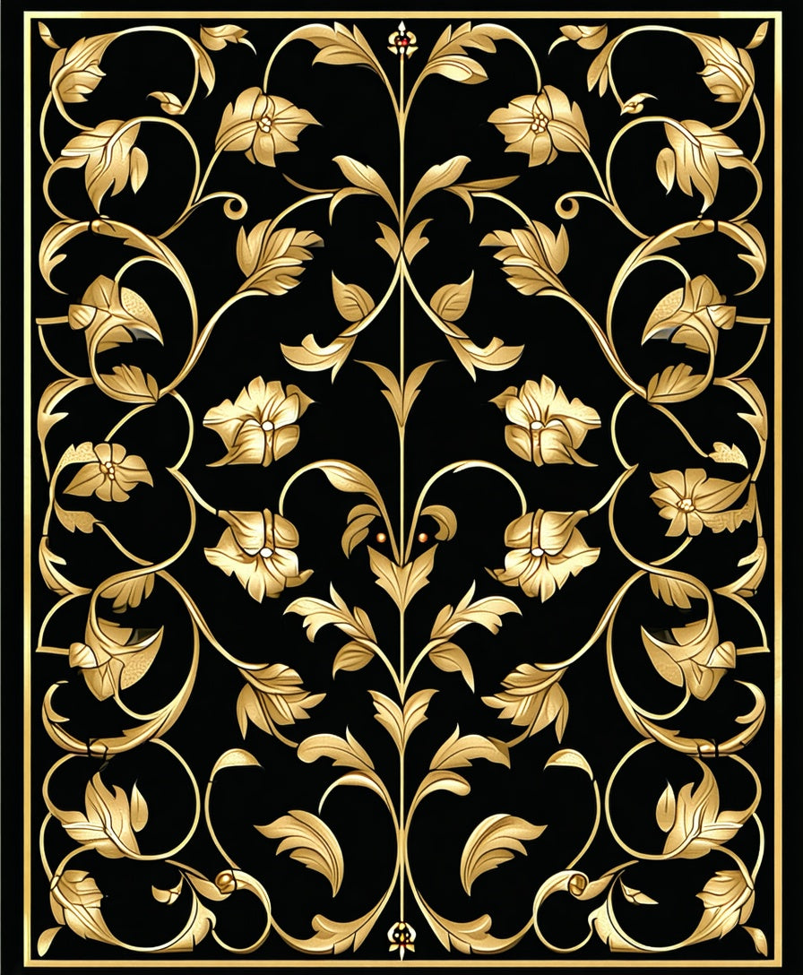 Elegant Gold Floral Vine Pattern Rug