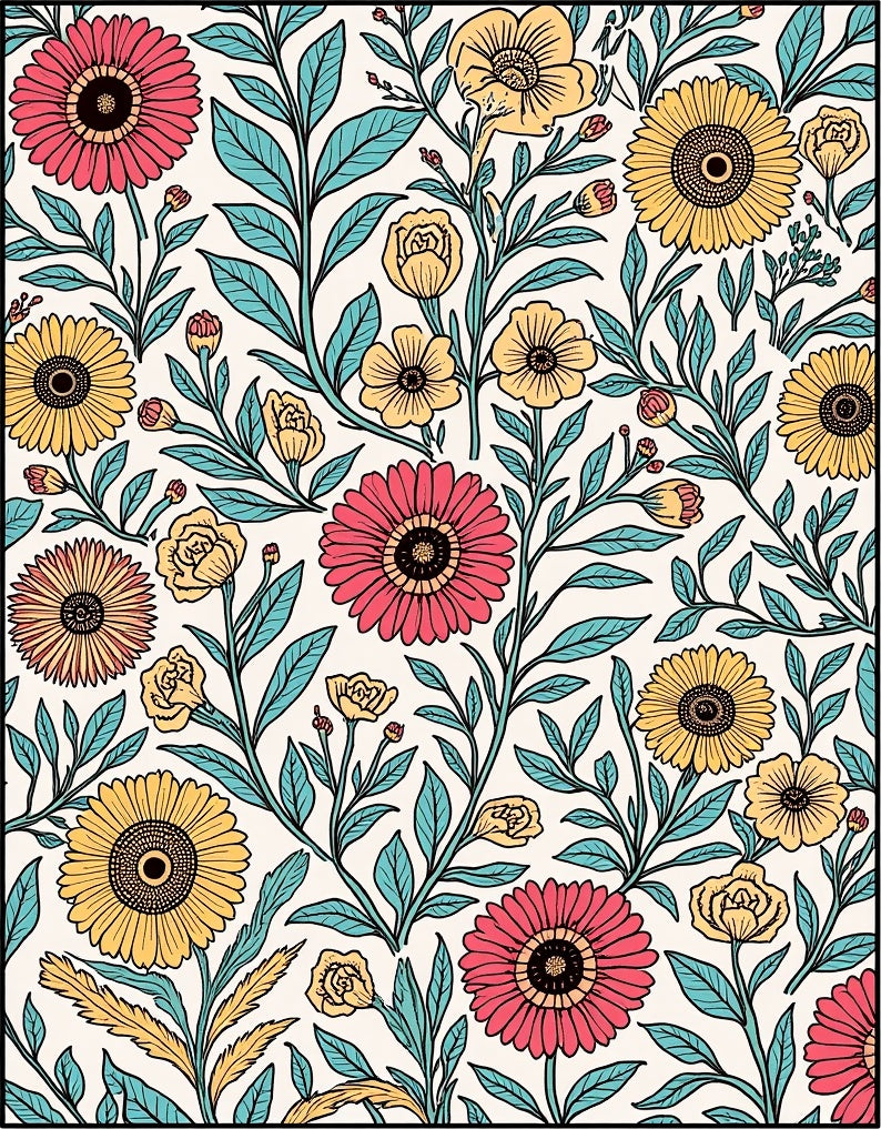Retro Floral Pattern With Yellow Red Elements Rug