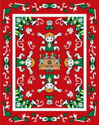 Festive Red Folk Art Figures Rug