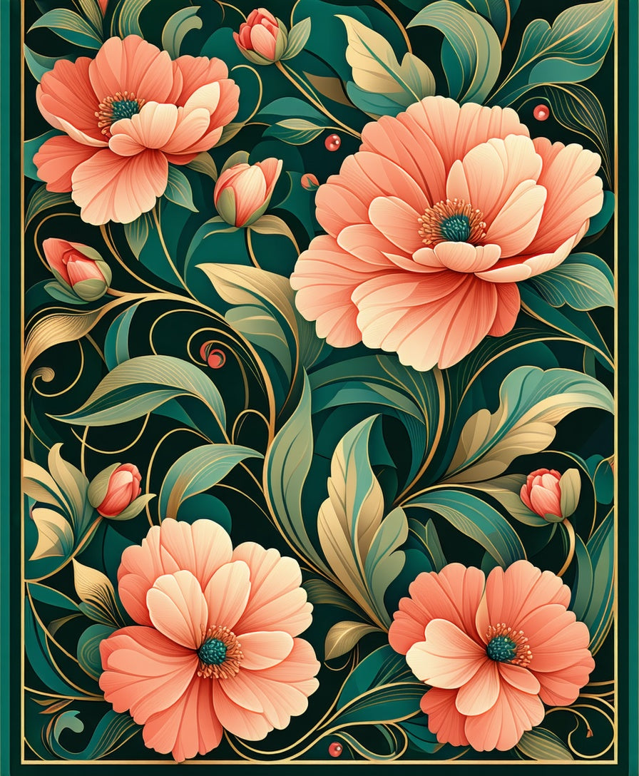 Coral Floral Botanical Art Rug