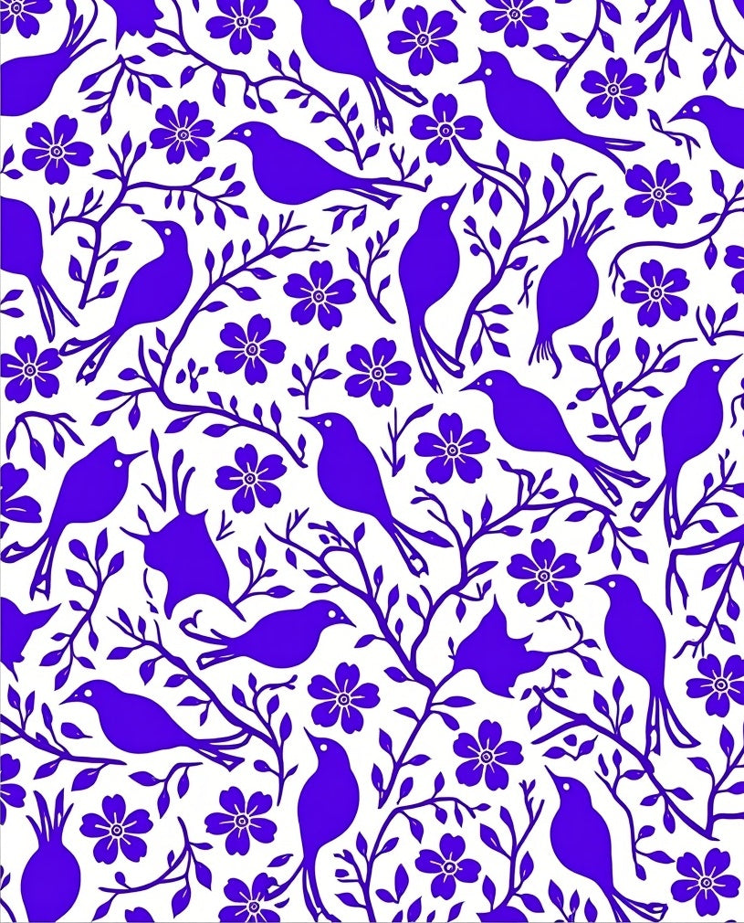 Vibrant Purple Bird and Floral Pattern Rug