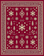 Crimson Cream Snowflake Forest Border Rug
