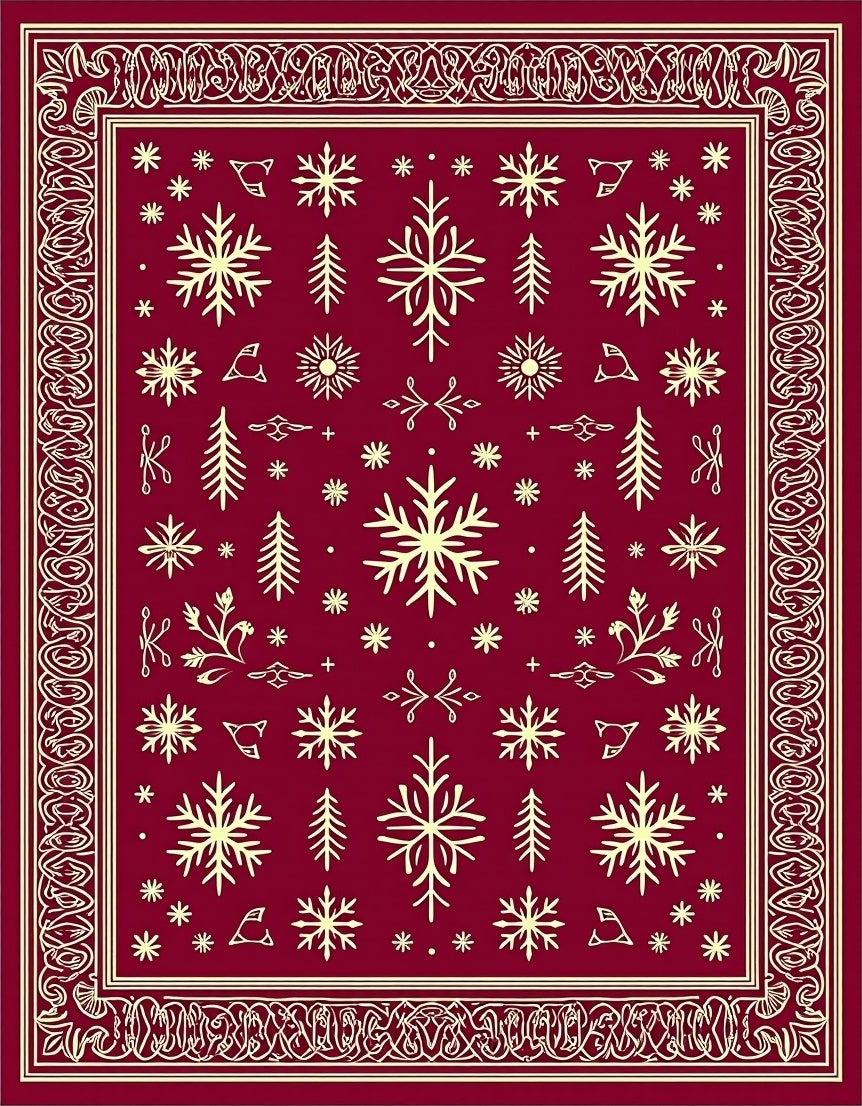 Crimson Cream Snowflake Forest Border Rug