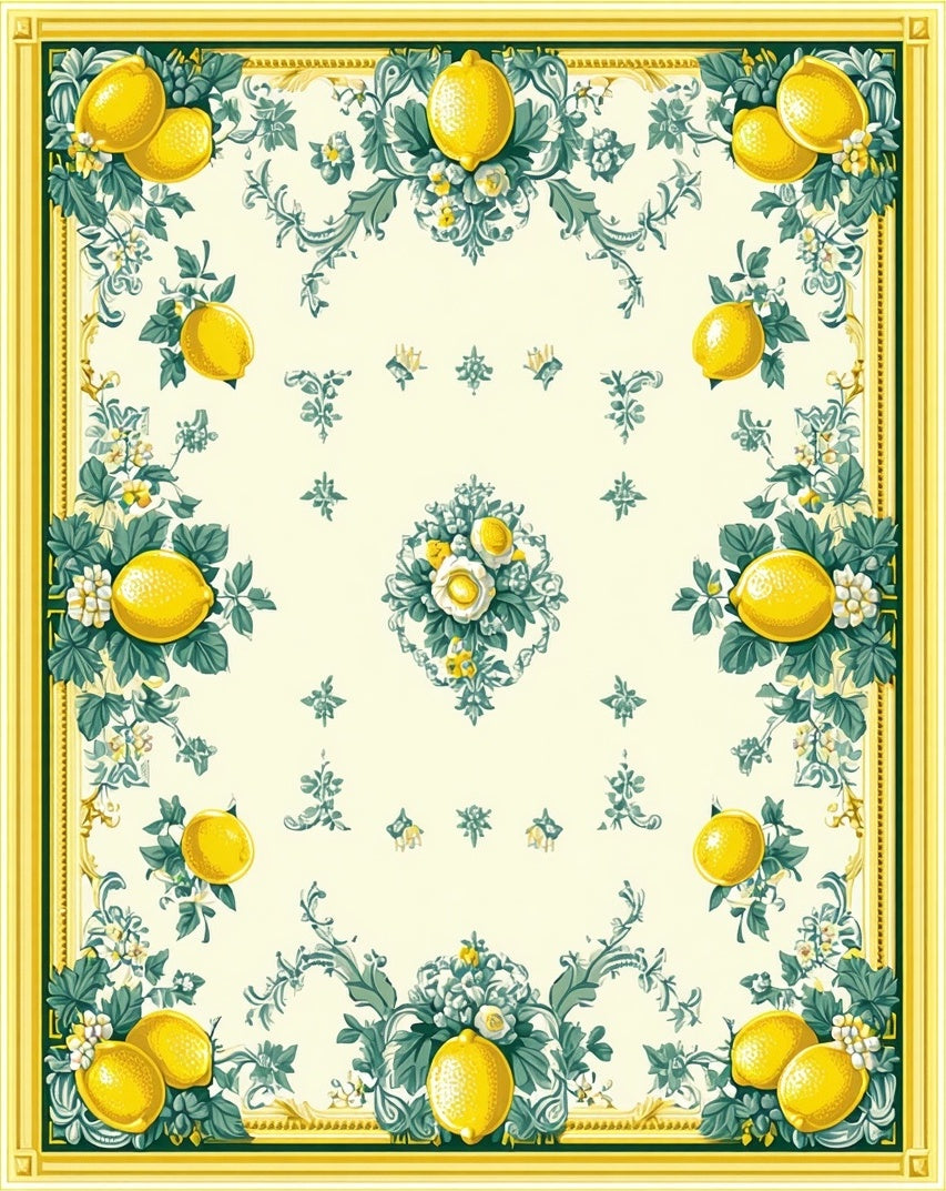 Lemon Blossom Floral Scroll Border Rug